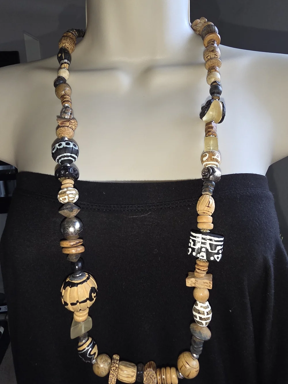 Boho Wood Bead Necklaces & Hoop Earrings Set